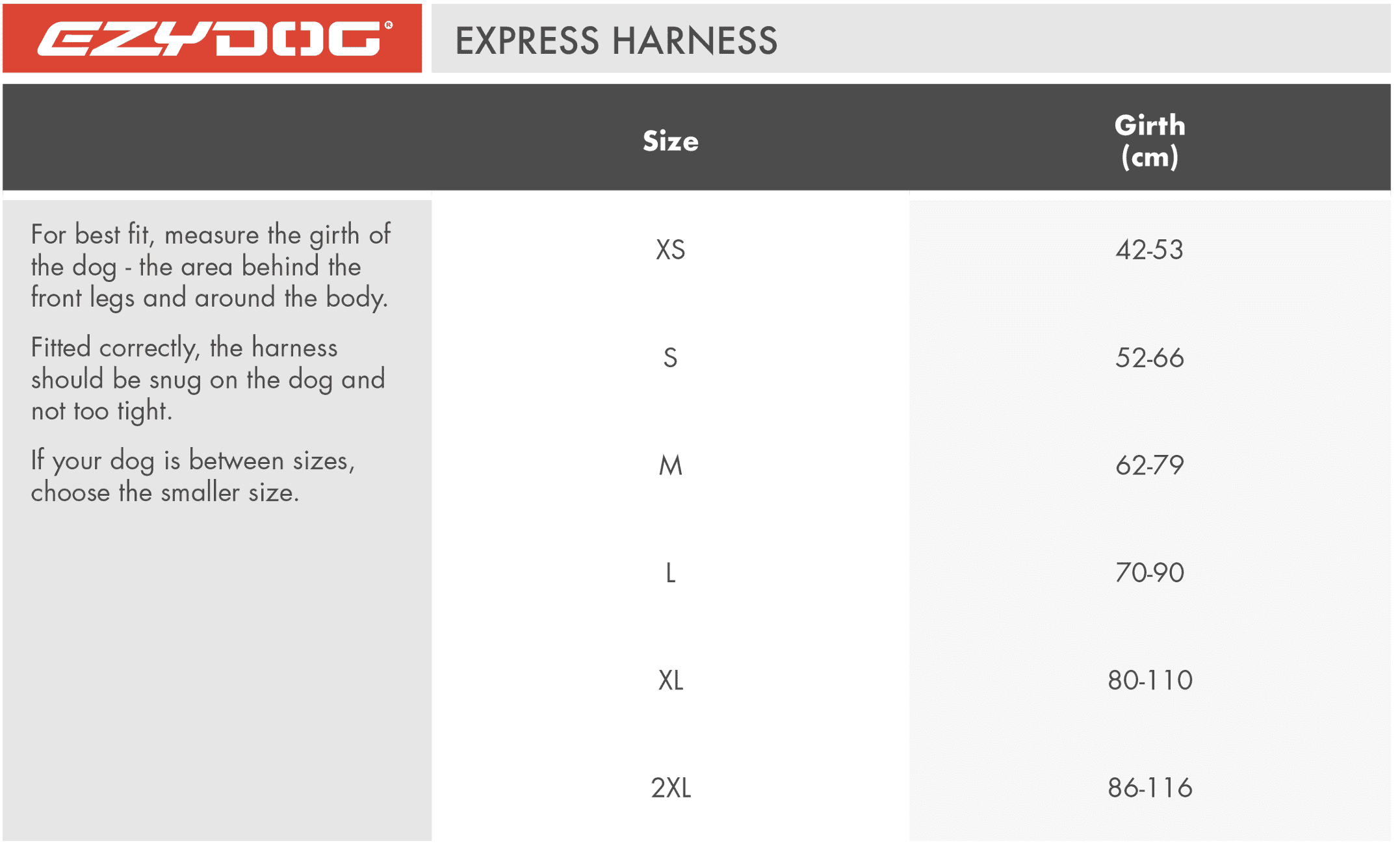 Express dog harness size illustration